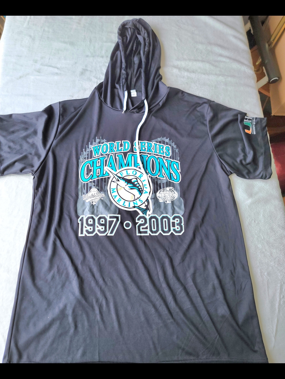 Florida Marlins Black Hooded Windbreaker Tee - World Series Champions